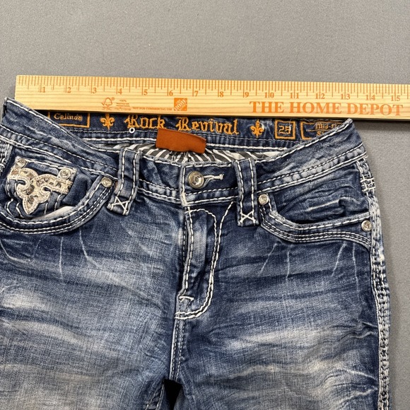 Rock Revival Jean Women 25 CELINDA Straight  Distressed THICK STITCH RHINESTONE - Picture 9 of 10